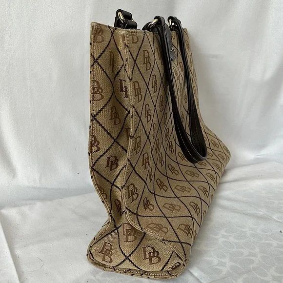 Dooney & Bourke Authenticated Tan/Brown Signature Monogram Shoulder Bag Purse - Picture 5 of 10